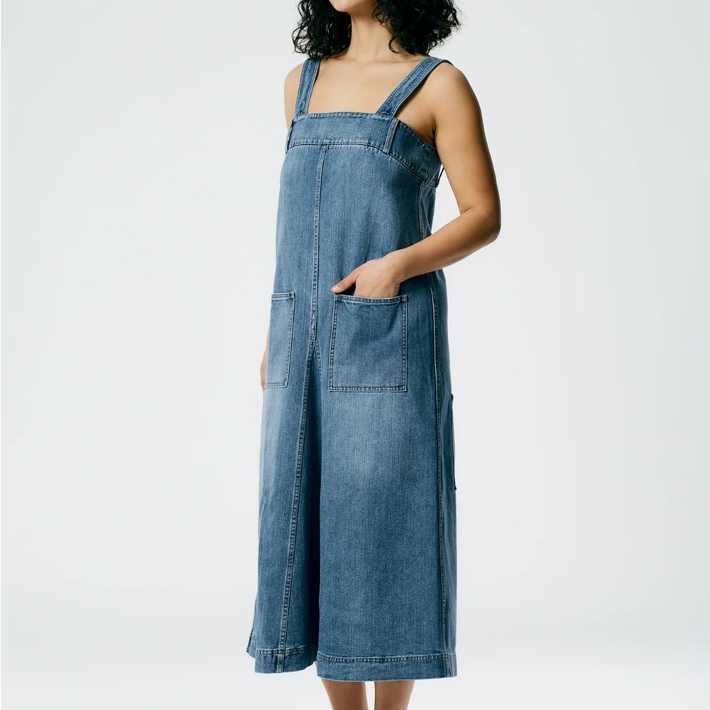 Tibi classic wash denim midi overall dress NWT
